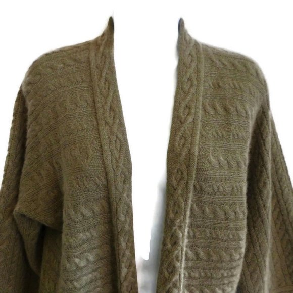 Kenar Pure Cashmere Cardigan 3D Cable Knit Green Open Front Wide Bell Sleeves M - Picture 6 of 8
